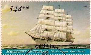 Estampilla que muestra al Schulschiff Deutschland en todo su esplendor. 