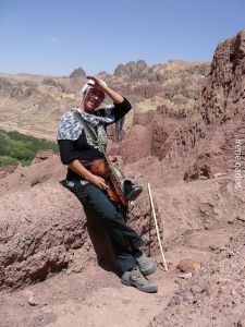 At last without the chador, Irene enjoys a little bit of fresh air and sightseeing in Shahr-e Zohak.